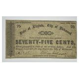 1862 75 Cents State of Virginia Richmond