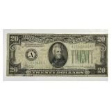 1934 $20 Boston Federal Reserve Note AA Block