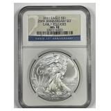 2011 Silver American Eagle 25th Set NGC MS70