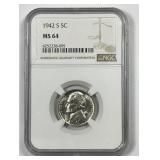 1942-S Jefferson Silver Nickel NGC MS64