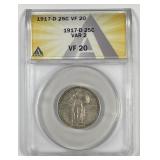 1917-D Standing Liberty Quarter Type 2 ANACS VF20