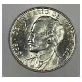 CUBA: 1953 Silver 25 Centavos Birth of Marti AU