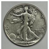 1938-D Walking Liberty Silver Half Key Date Fine F