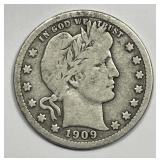 1909-D Barber Silver Quarter Good G