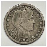 1908-O Barber Silver Quarter Good G