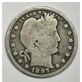 1897 Barber Silver Quarter Good G