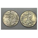 1947 P & D Walking Liberty Silver Half Pair AU