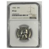 1942 Washington Silver Quarter Proof NGC PF62