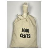 Canvas Bag of 1000 Pre-1982 Copper Lincoln Cents