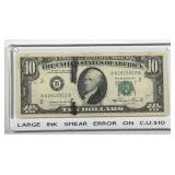 1981-A $10 FRN with Black Ink Smear Error