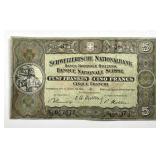 SWITZERLAND: 1947 5 Francs Currency Note