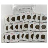 Lot of 25 Pre-1940 Lincoln Wheat Cents