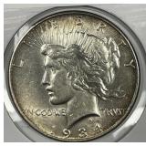 1934 Peace Silver $1 About Uncirculated AU