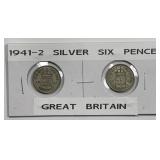 GREAT BRITAIN: 1941 & 1942 Silver 6 Pence Pair