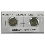 GREAT BRITAIN: 1936 & 1937 Silver 6 Pence Pair