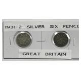 GREAT BRITAIN: 1931 & 1932 Silver 6 Pence Pair