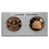 Two Different One Ounce Copper Art Rounds