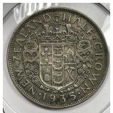 NEW ZEALAND: 1935 Silver Half Crown