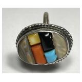 Zuni Cobblestone inlay Sterling Ring Sz 6.5