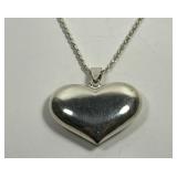 Puff Heart Sterling Silver Pendant & Chain