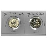 1976-S Silver BU & Clad Proof Bicentennial Quarter