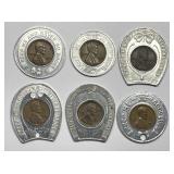 Six Different Encased Lincoln Cents