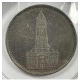 GERMANY: 1934-G Silver 5 Mark Potsdam Church