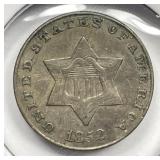 1852 Three Cent Silver 3cS Very Fine VF