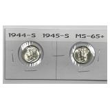 1944-S & 1945-S Mercury Dime Pair UNC GEM BU