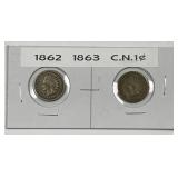 1862 & 1863 Indian Head Cent Pair