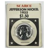 1955 Jefferson Nickel in Vtg Dept Store Holder
