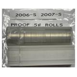 2006-S & 2007-S Jefferson Proof  Nickel Roll Pair