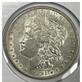 1891 Morgan Silver $1 About Uncirculated AU