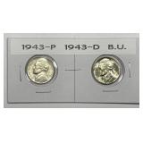 1943 P & D Silver Jefferson Nickel Pair BU