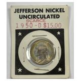 1950-D Jefferson Nickel in Vtg Dept Store Holder