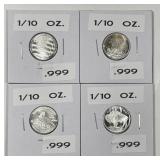 Four Different 1/10 oz Silver Rounds