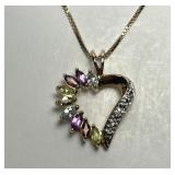 Heart Outline Gemstone Pendant Gold Plated 925