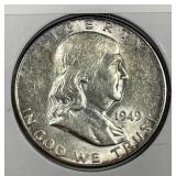 1949 Franklin Silver Half About Uncirculated AU
