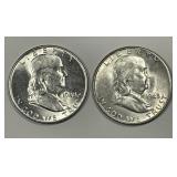 1948 & 1948-D Franklin Silver Half Pair Choice AU