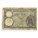 ALGERIA: 1928 20 Francs Currency Note