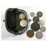 Vintage Leather Purse w/ 10 Pre-1900 Type Coins