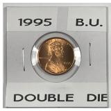 1995 Lincoln Cent Double Die Obverse DDO Error BU