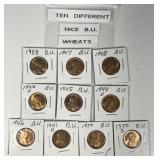 Ten Different BU Lincoln Wheat Cents