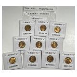 Ten "BIE" Die Chip Uncirculated Error Cents