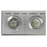 1892 & 1893 Columbian Expo Commem Silver Half Pair