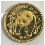 1986 Gold 1/20 oz 5 Yuan Proof Chinese Panda