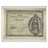ALGERIA: 1943 20 Franc WW2 Currency Note