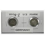 GERMANY: 1906-F & 1907-A Silver 1/2 Mark Pair