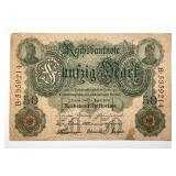 GERMANY: 1910 50 Mark Currency Note
