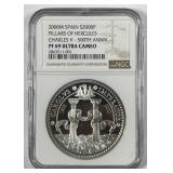 SPAIN: 2000 Silver 2000 Ptas Hercules NGC PF69 UC